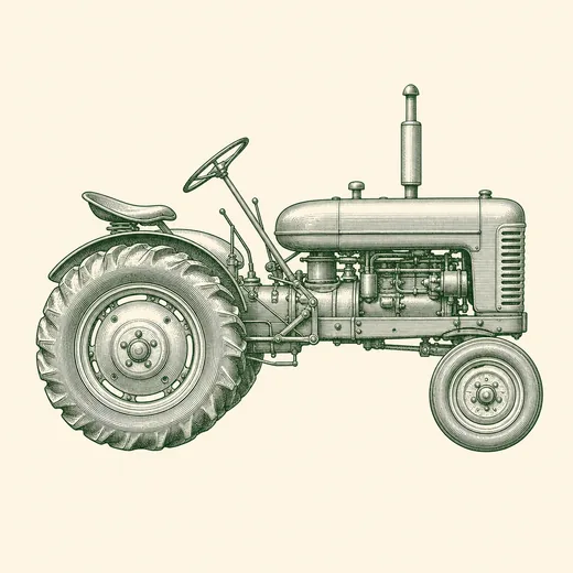 Vintage engraving of a classic farm tractor